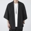 chemise kimonos cosplay de style japonais, vêtements samouraï noirs, haori traditionnel pour femmes et hommes, cardigan harajuku à la mode