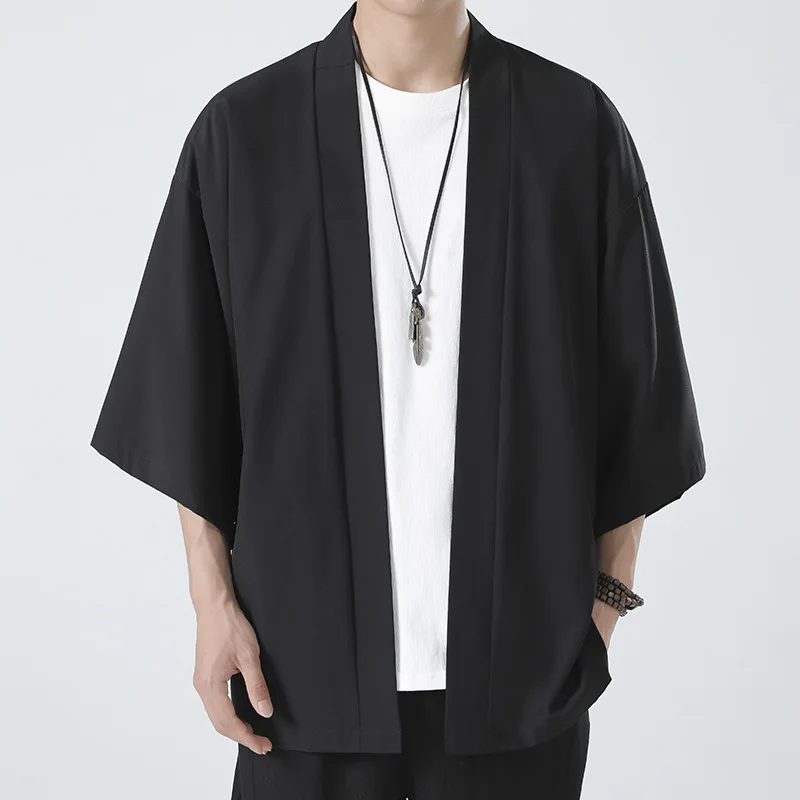 chemise kimonos cosplay de style japonais, vêtements samouraï noirs, haori traditionnel pour femmes et hommes, cardigan harajuku à la mode