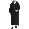 Robe musulmane noire à capuche pour hommes, robe arabe pour le Ramadan, Thobe Jubba, Kaftan islamique, Abaya de Dubaï, Vêtements turcs, Vêtements ethniques du Moyen-Orient