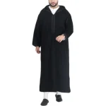 Robe musulmane noire à capuche pour hommes, robe arabe pour le Ramadan, Thobe Jubba, Kaftan islamique, Abaya de Dubaï, Vêtements turcs, Vêtements ethniques du Moyen-Orient