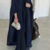abaya plissé musulman pour femmes, cardigan à manches chauve souris, trench coat solide, col rabattu, dubaï, grande taille, manteau de luxe pour femmes