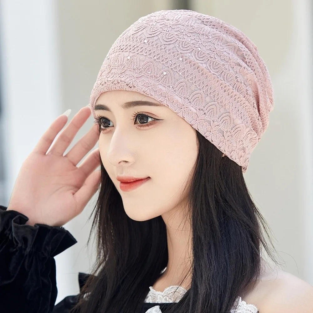 bonnet en dentelle douce et décontracté, style ethnique, strass, chaud, bonnet de nuit, confortable, hijab, turban, pour l'extérieur