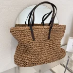 Sac à main d&rsquo;été en rotin pour femmes, sac de plage tissé à la main en paille tricotée, fourre-tout de grande capacité en cuir, sac à bandoulière bohème, nouveau