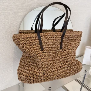 Sac à main d&rsquo;été en rotin pour femmes, sac de plage tissé à la main en paille tricotée, fourre-tout de grande capacité en cuir, sac à bandoulière bohème, nouveau