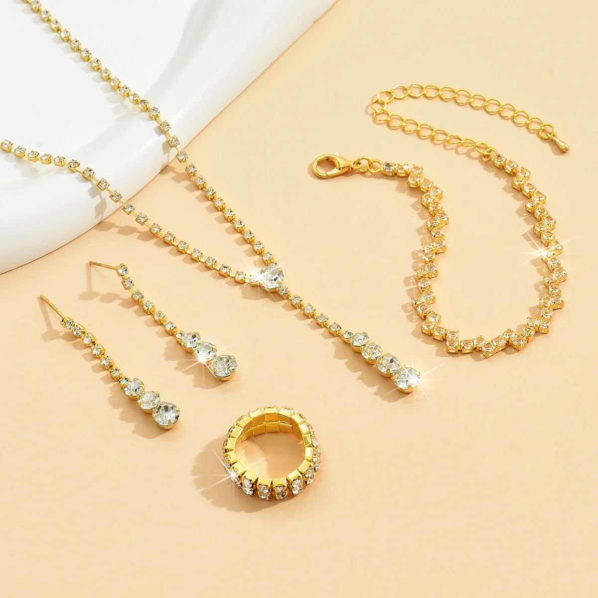 Ensemble de bijoux de bal en argent pour femmes, 5 pièces, bagues minimalistes, collier, boucles d'oreilles, Bracelet, accessoires pour robe de soirée de mariage, cadeaux