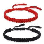 Bracelets à cordes tressées faits à la main, corde tissée tibétaine bouddhiste rouge et noir, amulette porte-bonheur pour femmes et filles, bijoux ﻿ Cadeaux