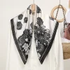 foulard carré à imprimé floral de luxe pour femme, bandeau en satin doux, sac hijab, ruban, bandeau de sauna, cadeau