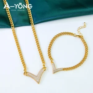 Bijoux brésiliens en or et zircone plaqué or 21 carats, Bollywood, mode, collier en V, Bracelet, arabie saoudite, bijoux de fête pour femmes