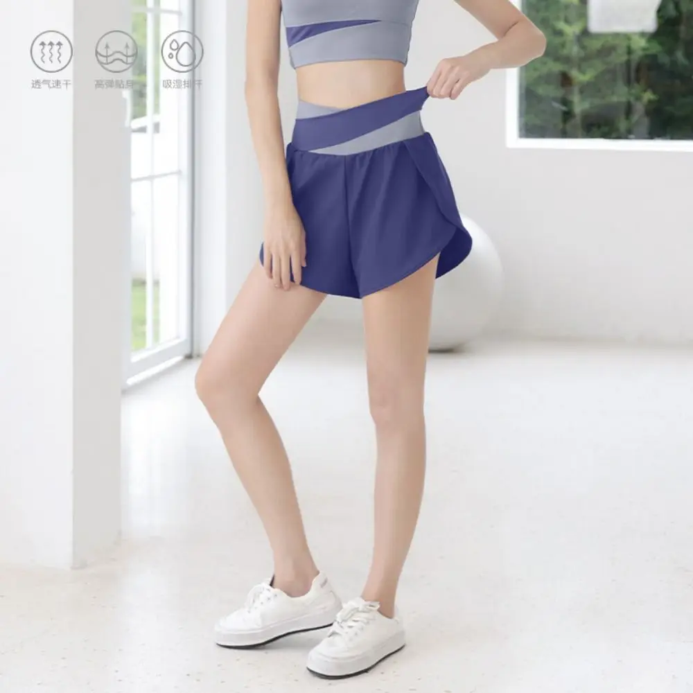 Short de sport respirant pour femmes, ceinture élastique colorée, jupe de Yoga plissée, doublure intérieure 2 en 1