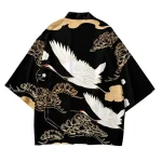Japonais Kimono Cardigan Yukata Samurai Homme Femmes Grue Imprimer Chemise D&rsquo;été Plage Haori Harajuku Obi Japonais Asiatique Streetwear