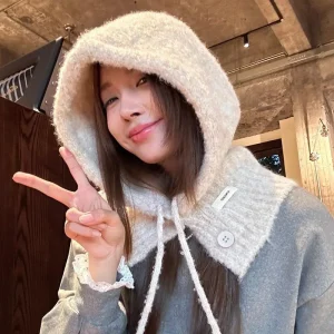 Multifonctionnel doux Plu Baroque chapeau écharpe une pièce Sle Anti-épil chaud loisirs décontracté tricoté casquette pour les femmes automne hiver