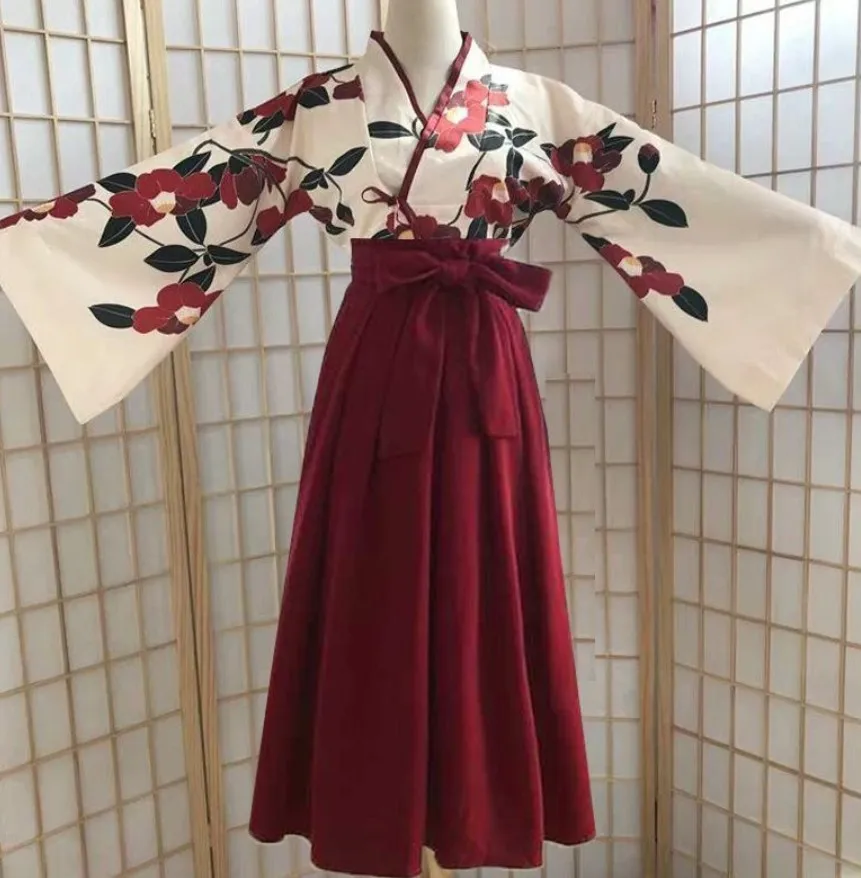 Kimono Sakura pour fille, Style japonais, imprimé Floral, Vintage, Costume d'amour camélia Oriental, Haori Yukata, vêtements asiatiques