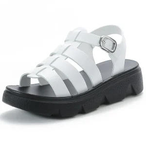 Sandales à talons bas pour femmes, chaussures de marche décontractées, sandales de plage en cuir souple, chaussures de travail légères pour mères, été, nouveau