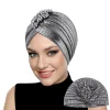 chapeau national arabe élégant avec nœud supérieur, foulard ethnique perlé de couleur unie, doux, élastique, extensible, doré, indien, pour mariage