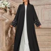 abaya robe de luxe brodée de perles pour femmes musulmanes, hijab de dubaï, manteau cardigan noir modeste, robe solide islamique de turquie, pour ramadan arabe