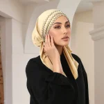 Femmes écharpe instantanée Hijab rayures dorées élastique chapeau casquette musulman Hijab solide bandeau moyen-orient islamique Turban Bandana