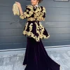 caftan marocain violet caftan robes de soirée musulmanes sirène demi manches dentelle perles dubaï arabe abaya robe islamique personnalisée