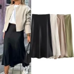 Willshela 2024 jupe en Satin noir femme taille haute jupes longues élégantes pour les femmes mode été jupe Midi bureau jupes pour femmes