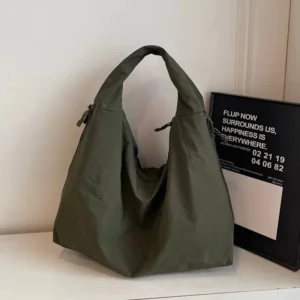 Sac fourre-tout chic en nylon de couleur unie avec plusieurs poches zippées, sac à bandoulière décontracté de grande capacité pour l&rsquo;université, le travail et l&rsquo;utilisation quotidienne