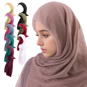 Respirant en été en mousseline de soie Hijab femmes plissé en mousseline de soie écharpe Jersey Hijab écharpe longue châle musulman plaine SoftTurban enveloppes