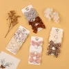 pinces à cheveux avec nœud papillon imprimé léopard, barrettes en dentelle de coton et lin pour bébés filles, épingles à cheveux de sécurité, accessoires pour couvre chef, 4 pièces/ensemble
