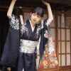 kimono japonais traditionnel à manches rétro pour femmes, tenue formelle améliorée, photographie, peignoir foncé, 2025