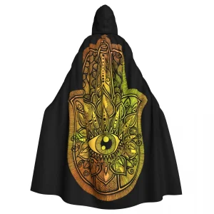 Cape de sorcière à capuche unisexe, Everak avec capuche, Hamsa jaune, Vampire Cosplay