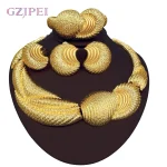 Grand ensemble de bijoux de luxe plaqué or 18 carats, grand collier, Bracelet épais, en forme de lune, Piercing, boucle d&rsquo;oreille, bague, cadeau de mariage pour femmes