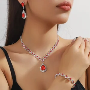 Ensemble de bijoux goutte d&rsquo;eau en cristal strass, Bracelet en diamant, glands brillants, boucles d&rsquo;oreilles, collier de luxe exquis pour femmes