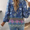 décontracté col en v à manches longues blouses chemises haut pour femme vintage rayonne coton imprimé fleuri blouse chemise automne boho plage blusas