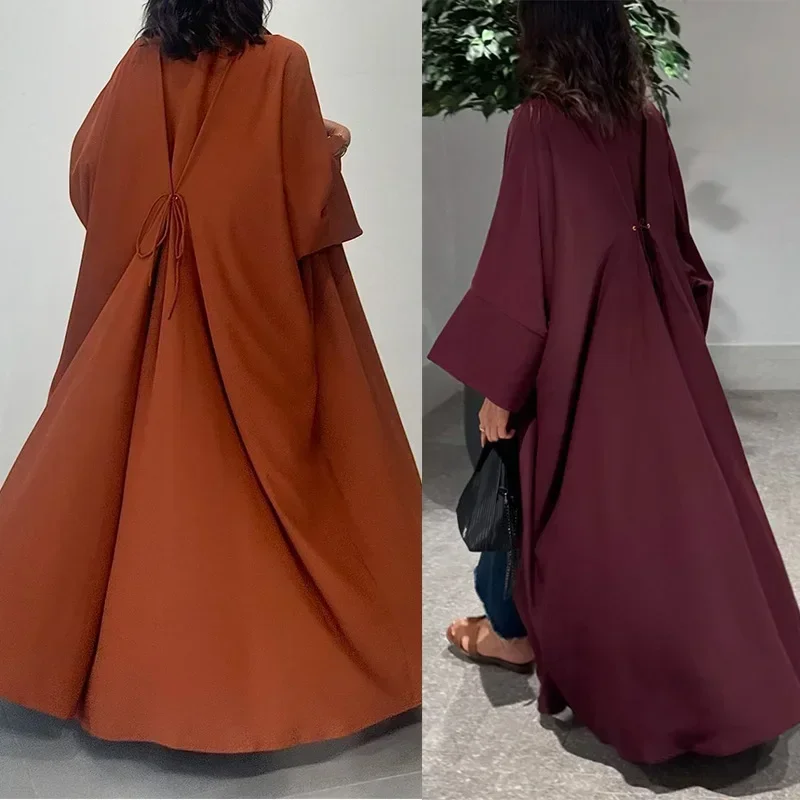 eid musulman abaya pour les femmes cardigan à lacets solide caftan robes robe jalabiya ramadan dubaï ouvert abayas caftan 2025 robes