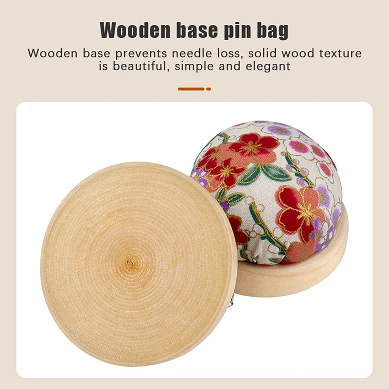 coussins à épingles à broder vintage, demi rond avec base en bois, porte aiguille pour bricolage, accessoires de couture artisanaux