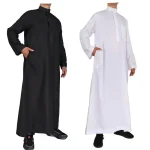 Hommes décontracté caftan ample musulman Thobe Jubba Dishdasha Thawb Robe islamique Abaya arabe couleur unie Robe