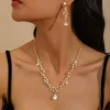 ensemble de boucles d'oreilles et collier de luxe classique, ensemble de bijoux élégants en strass scintillants, bijoux de mariage vintage, vêtements de mariée