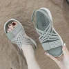 sandales d'été légères pour femmes, style sportif, talon optique 4cm, confortables, bande de caoutchouc, grandes sandales, nouveau