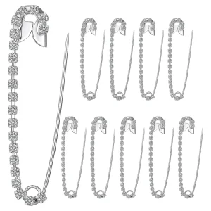 Épingles de sûreté en strass ton argent, 10/5 pièces, grandes épingles de sûreté, finition Nickel, épingles pour vêtements, épingles de sûreté assorties pour l&rsquo;artisanat d&rsquo;art