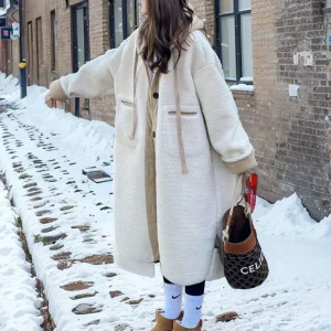 Manteaux en laine à capuche pour femmes, épais, Style coréen, décontracté, laine d&rsquo;agneau, ample, Simple, assorti avec tout, Streetwear, Patchwork élégant, automne hiver