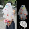 nouveaux voiles de mariage colorés avec pince, pompon doux, maille en tulle, accessoires photo papillon, voile blanc, accessoires de coiffure