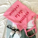 Sac de plage de grande capacité de couleur rose, sac de maquillage cosmétique rouge à lèvres pour femmes, sac à main en toile à bandoulière avec lettre Ins, fourre-tout