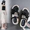 sandales à semelles épaisses 2 en 1 pour femmes, pantoufles d'été élégantes à nœud papillon, chaussures de plage à bout ouvert pour filles