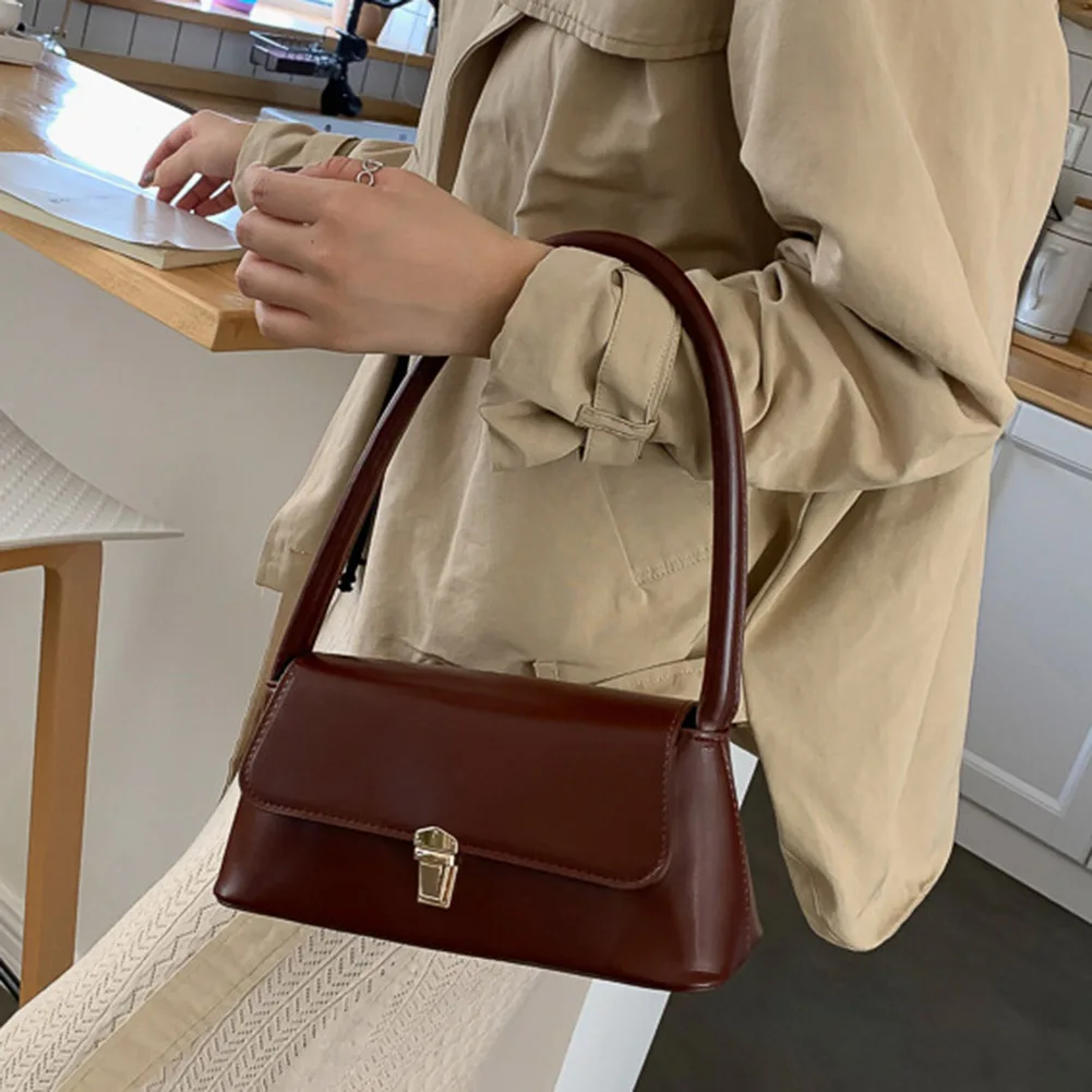 Femmes sac à bandoulière à la mode Vintage sac à main Portable décontracté en cuir PU couleur unie Simple poignée sous les bras sac sacs à main