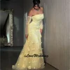 robe de soirée élégante jaune saoudienne dubaï, fleurs 3d, manches en tulle, longue robe de bal personnalisée, robes d'occasion spéciale 2025