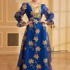 abayas musulmanes à col en v, manches groupées avec ceinture, robe de soirée arabe de dubaï, maille brodée, jalabiya, mode