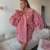 costume ample à carreaux pour femmes, ensemble tendance, chemise à manches longues et short à volants taille haute, ensemble assorti 2 pièces, 2025
