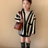 pull à capuche rayé décontracté pour filles, manteau tout match pour enfants, belle version coréenne, printemps, automne, nouveau, 2023
