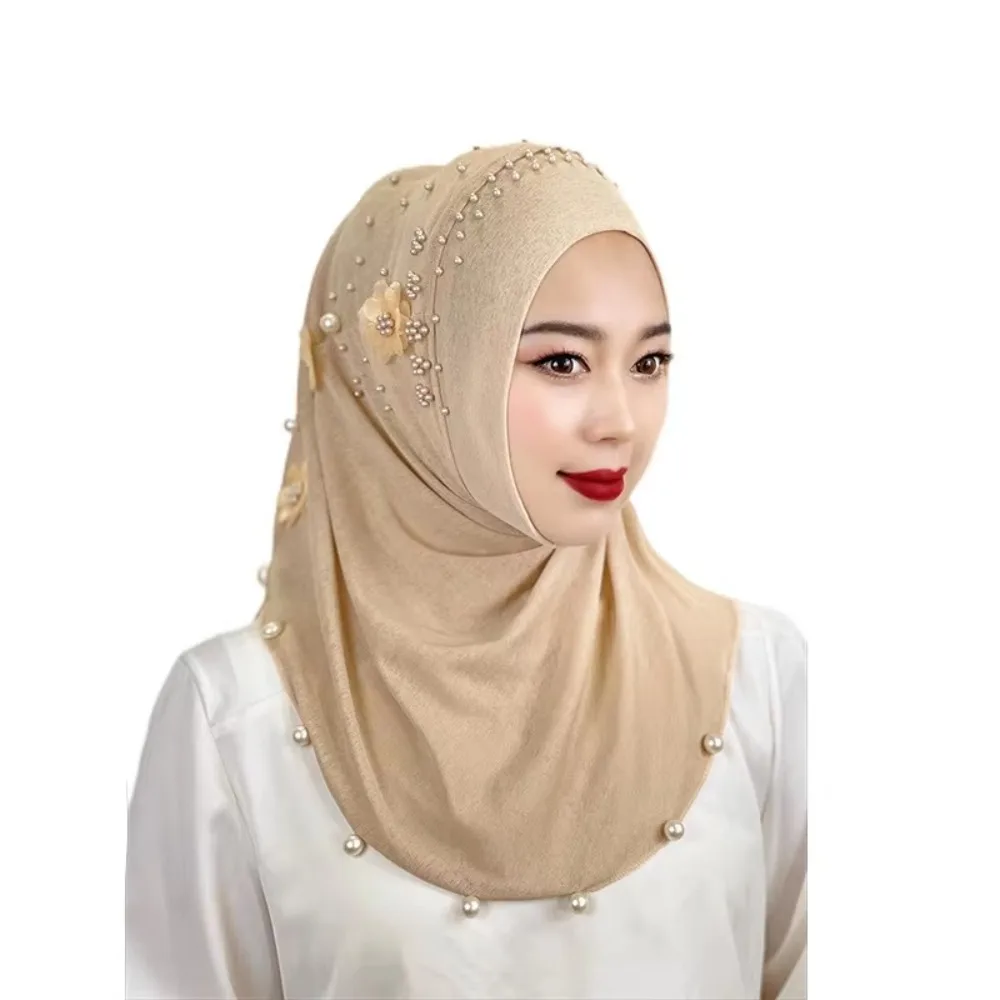 foulard islamique respirant avec nœud supérieur élégant, hijab pour ramadan, couleur unie, une pièce, casquette enveloppante pour la tête