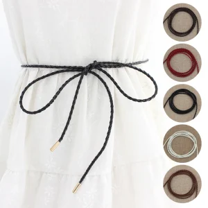 Ceinture fine tressée en cuir, simple, décorative, nouée, longue, pour robe, vintage, manteau, sangle de taille, nouvelle collection Ceinture fine tressée en cuir, simple, décorative, nouée, longue, pour robe, vintage, manteau, sangle de taille, nouvelle collection