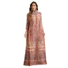 miyake mode style ethnique impression femmes robe plissée élastique ample à manches longues col montant abaya arabie saoudite robes