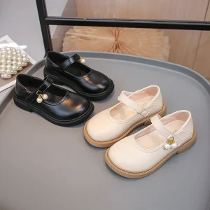 Étudiants chaussures plates noir mat enfants chaussures en cuir antidérapant semelle souple 2025 nouvelle mode enfants chaussures plates bout rond à la mode