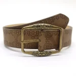 Ceinture en cuir gaufré floral marron rétro pour femme, vintage, style américain, accessoires décontractés, vent national, environnement, Y2K